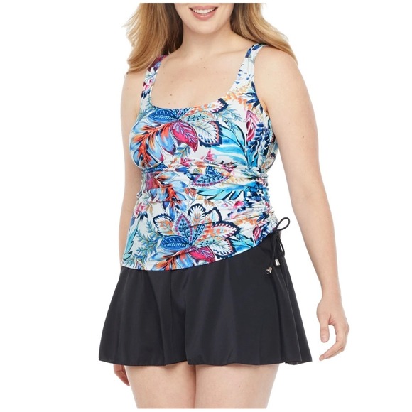 Maxine of Hollywood Women 16W Tropical Floral Swimdress Blue One Piece 9JLFE77W - Picture 8 of 9